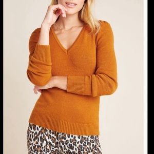 Anthropologie Puff Sleeved Sweater in Camel brown